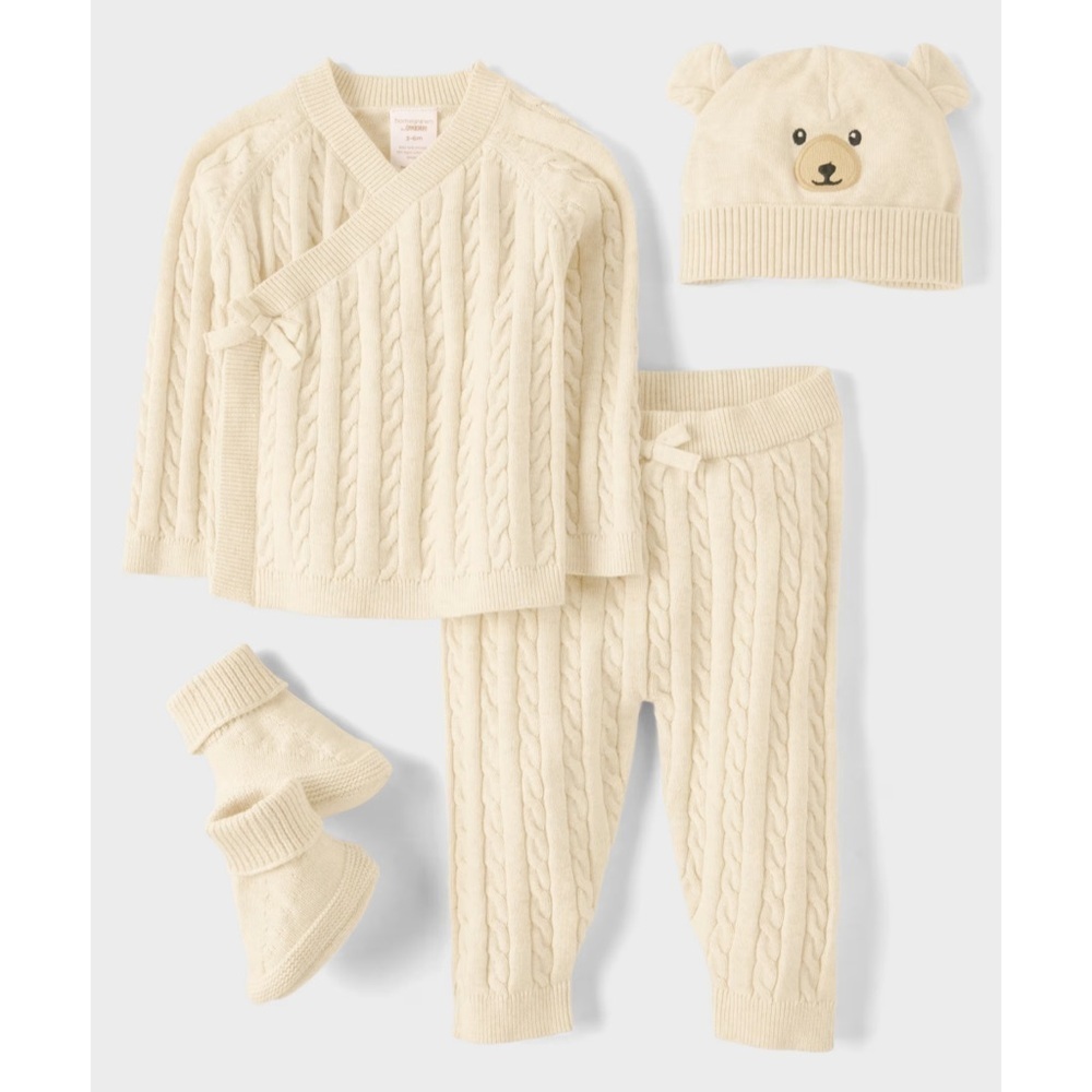 Baby Cable Knit Bear 4-Piece Outfit Set - Homegrown By Gymboree - Tan